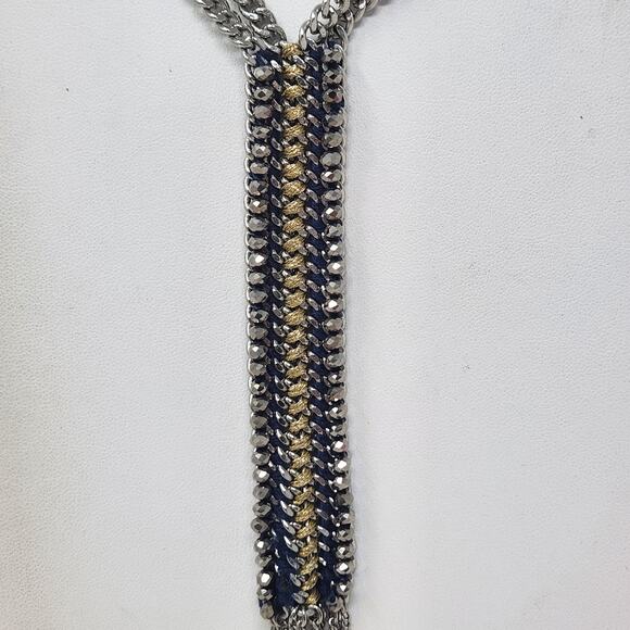 Stella and Dot Tessa Fringe Long Necklace Silver Tone Adjustable Statement Chain - Picture 2 of 6